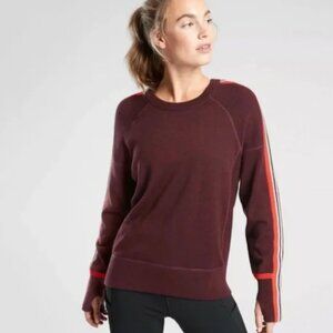 ATHLETA Canyon Burgundy Color Block Striped Wool Blend Sweater